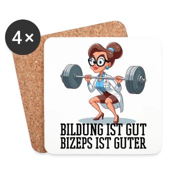 Bildung Bizeps witzig Gym Frau Geschenk - Untersetzer (4er-Set) - Weiß - Vorne