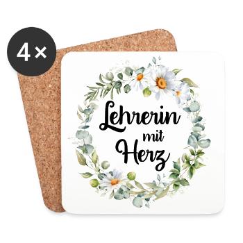 Lehrerin mit Herz! Personalisierbares Design - Untersetzer (4er-Set) - Weiß - Vorne