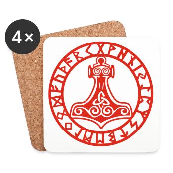 Marteau viking rouge - Dessous de verre (lot de 4) - blanc - Devant