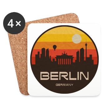 Coucher de soleil rétro de la Skyline de Berlin - Dessous de verre (lot de 4) - blanc - Devant
