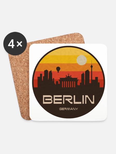 Berlin Skyline Retro Sonnenuntergang - Untersetzer (4er-Set) - Weiß