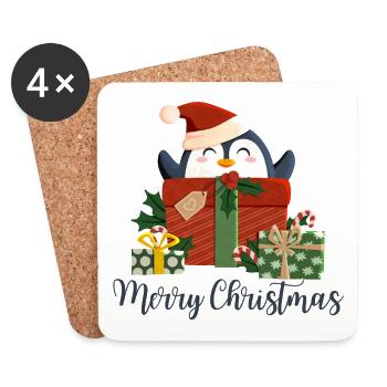 Merry Christmas - weihnachtlicher Pinguin - Untersetzer (4er-Set) - Weiß - Vorne