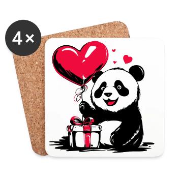 Panda Bär mit Herz Luftballon - Heartful Creatures - Untersetzer (4er-Set) - Weiß - Vorne