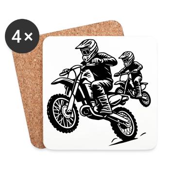 Motocross Family Ride - Father and Child Together - Coasters (set of 4) - white - Front