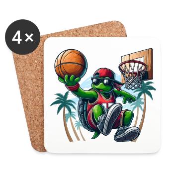 Basketball Schildkröte Dunking cool Geschenk - Untersetzer (4er-Set) - Weiß - Vorne