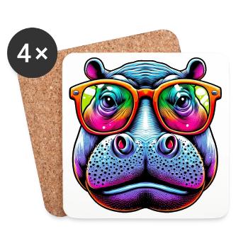Hippopotame avec lunettes de soleil - Dessous de verre (lot de 4) - blanc - Devant