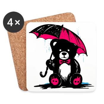Teddy bear with umbrella – crap weather - Coasters (set of 4) - white - Front