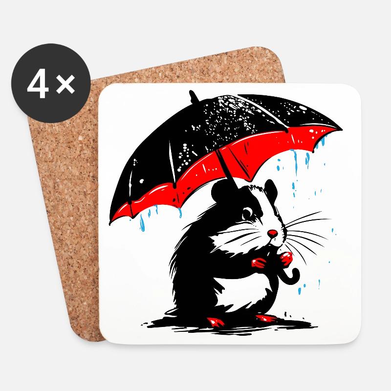 Hamster mit Regenschirm – Schmuddelwetter - Untersetzer (4er-Set) - Weiß