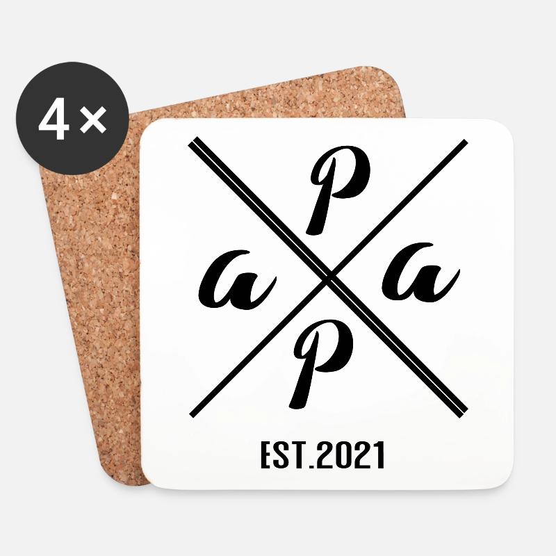 Papa Est. 2021 Typografie Design - Untersetzer (4er-Set) - Weiß