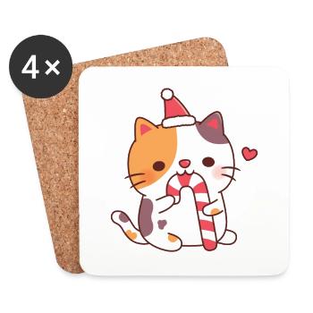 Süße Kattunkatze mampft Zuckerstange - Untersetzer (4er-Set) - Weiß - Vorne