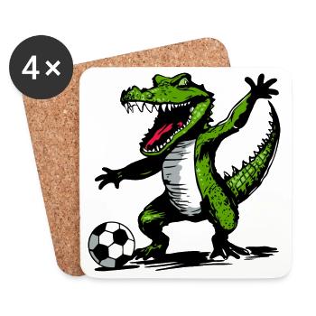 Crocodile with soccer ball – Sporty design - Coasters (set of 4) - white - Front