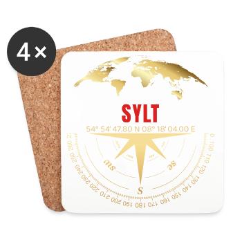 Koordinaten Sylt - Untersetzer (4er-Set) - Weiß - Vorne
