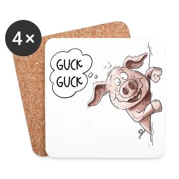 Guck Guck Schweinchen Schwein Wutz Wutzchen - Untersetzer (4er-Set) - Weiß - Vorne