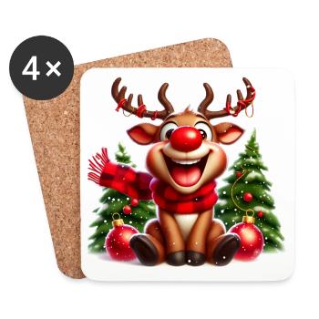 Fröhliches Rentier – Weihnachtsfreude - Untersetzer (4er-Set) - Weiß - Vorne