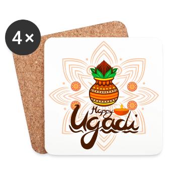 Happy Ugadi - Célébrez le nouveau départ avec joie - Dessous de verre (lot de 4) - blanc - Devant