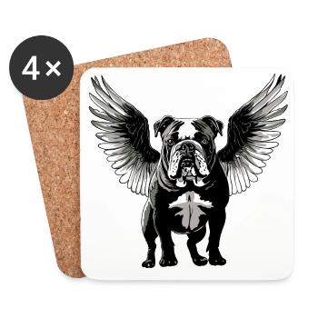 Bulldog with Wings – Heavenly Dog Design - Coasters (set of 4) - white - Front