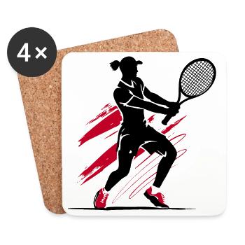 Tennis tennis player silhouette, red-black - Coasters (set of 4) - white - Front