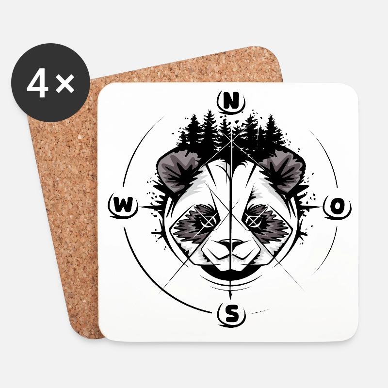 Panda Wald Kompass Koala Tattoo comic cartoon Logo - Untersetzer (4er-Set) - Weiß