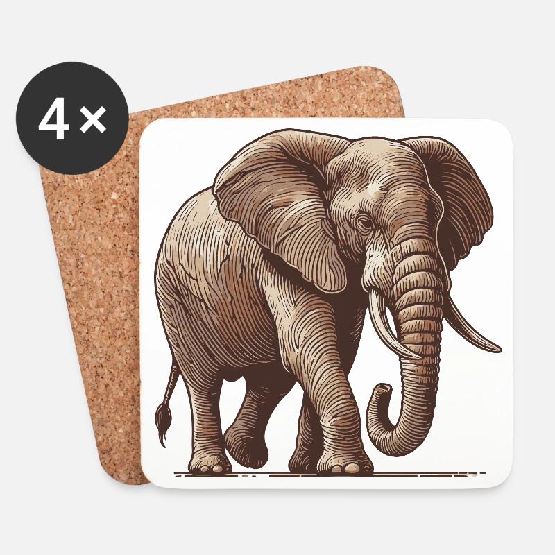 Elefant - Untersetzer (4er-Set) - Weiß