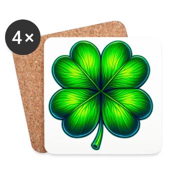 Trèfle à quatre feuilles - Dessous de verre (lot de 4) - blanc - Devant