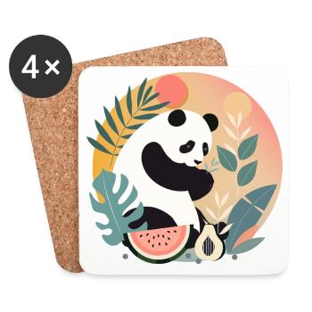 Panda avec des plantes et des fruits exotiques - Dessous de verre (lot de 4) - blanc - Devant