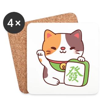 Süße glückliche Kattunkatze mit Mahjong-Fliese lustig - Untersetzer (4er-Set) - Weiß - Vorne