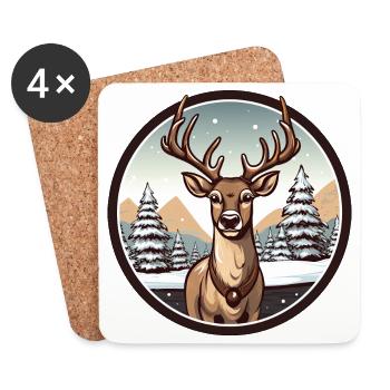 Cerfs en hiver - Dessous de verre (lot de 4) - blanc - Devant