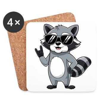 Raccoon with Rock Pose Raccoon Rock Music Musician - Coasters (set of 4) - white - Front