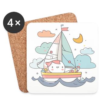 Style de bande dessinée sur la voile - Dessous de verre (lot de 4) - blanc - Devant