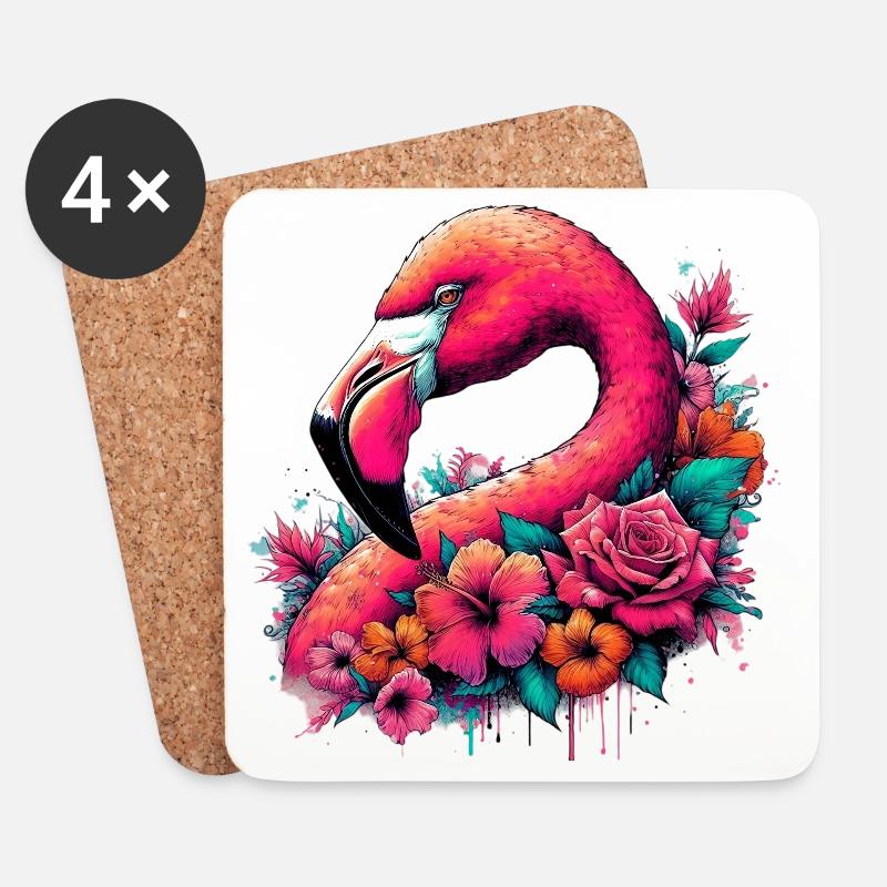 Flamingo - Untersetzer (4er-Set) - Weiß