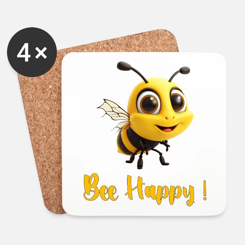 bee happy 2b - Dessous de verre (lot de 4) - blanc