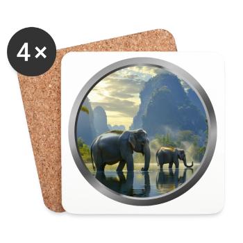 Elephant Animal - 2 - Coasters (set of 4) - white - Front