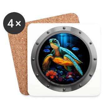 Sea Turtle Animal - 2 - Coasters (set of 4) - white - Front