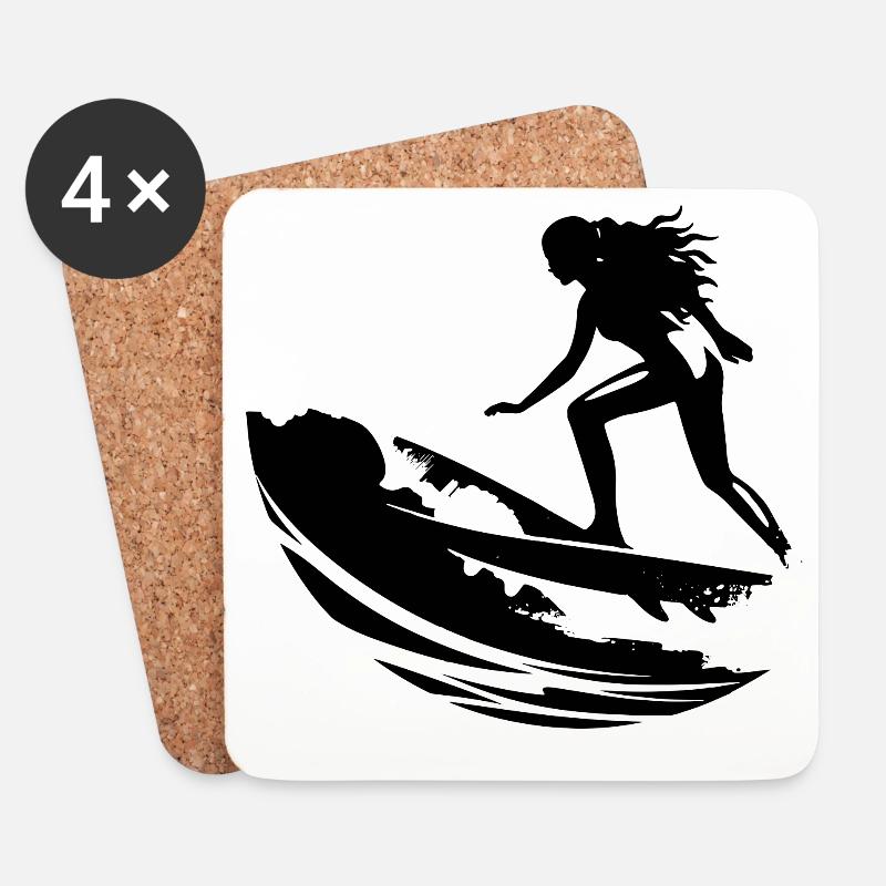 Weiblicher Surfer - Untersetzer (4er-Set) - Weiß