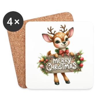 Reindeer with Merry Christmas Sign - Coasters (set of 4) - white - Front