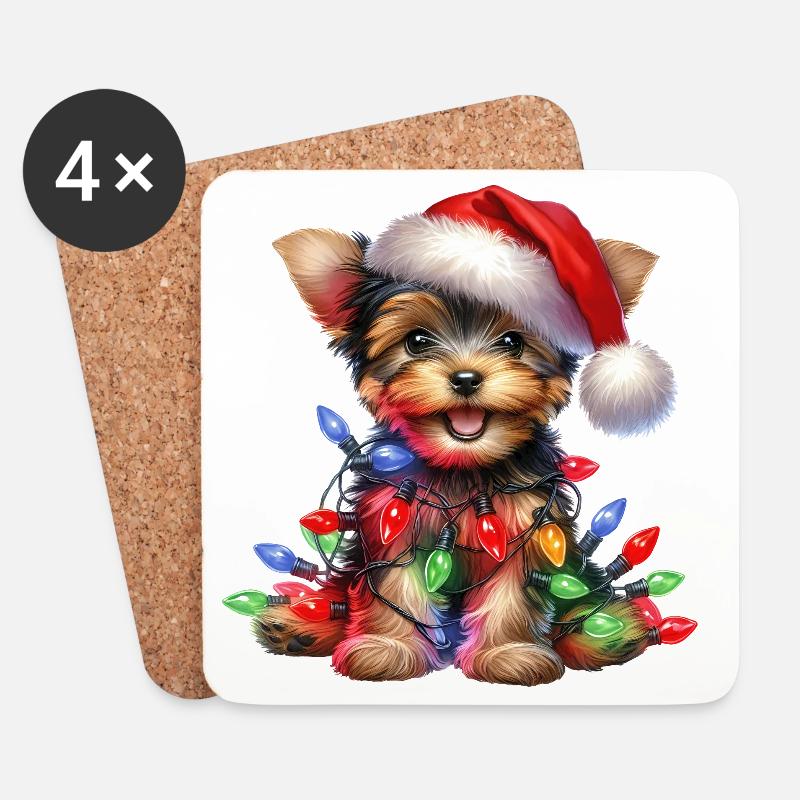 Festlicher Hund mit Lichterkette - Untersetzer (4er-Set) - Weiß
