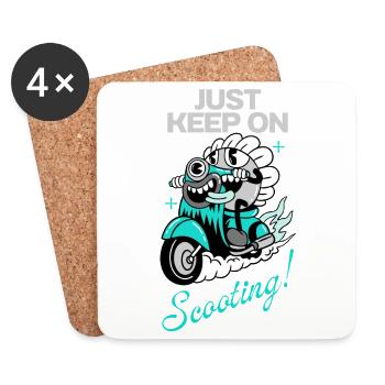 Just Keep On Scooting - Bande dessinée Fun - Dessous de verre (lot de 4) - blanc - Devant
