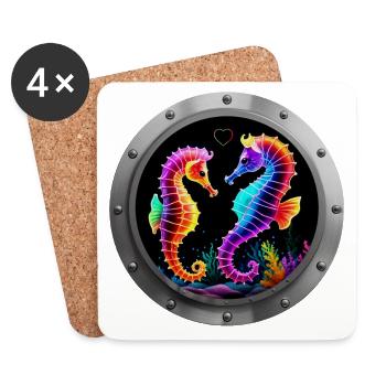Seahorses in love neon - Coasters (set of 4) - white - Front