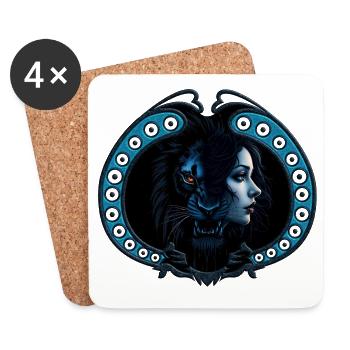 La majesté mystique, la belle femme et le lion noir. - Dessous de verre (lot de 4) - blanc - Devant