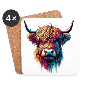 Scottish Highland Cow - Coasters (set of 4) - white - Front