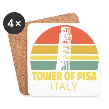 Leaning Tower of Pisa Retro Sunset Silhouette - Coasters (set of 4) - white - Front