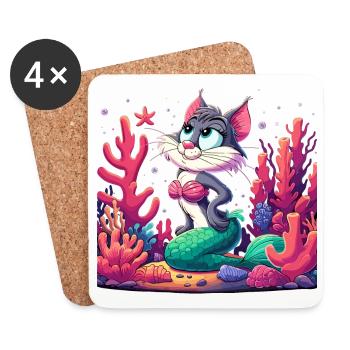Mermaid Mermaid Cat Water Cat Gift - Coasters (set of 4) - white - Front