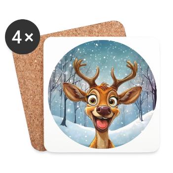 Happy winter reindeer in the winter forest - Coasters (set of 4) - white - Front