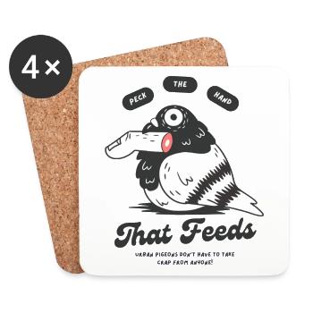 Peck the Hand That Feeds – Satirische Taube - Untersetzer (4er-Set) - Weiß - Vorne