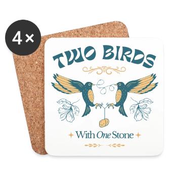 Two Birds One Stone – Vintage Vogelillustration - Untersetzer (4er-Set) - Weiß - Vorne