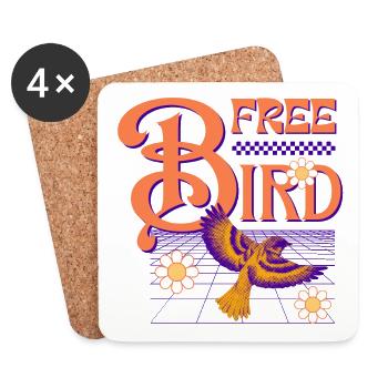 Free Bird – Bunter Retro-Vogel - Untersetzer (4er-Set) - Weiß - Vorne