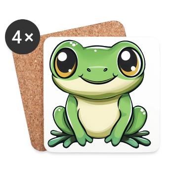 cute frog - Green - Cheerful design. - Coasters (set of 4) - white - Front