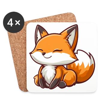 Renard mignon et heureux dans le style dessin animé - Dessous de verre (lot de 4) - blanc - Devant