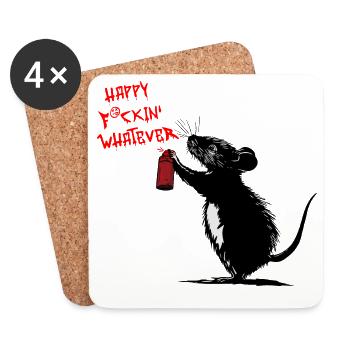 Rebel Rat - Happy F*ckin` Whatever - Untersetzer (4er-Set) - Weiß - Vorne
