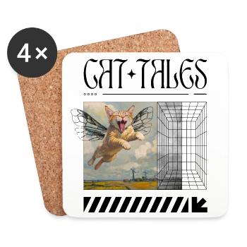 Surreal Flying Cat – Magic Cat Motif - Coasters (set of 4) - white - Front